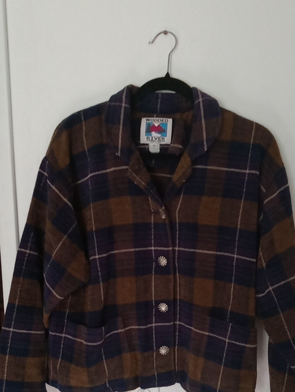 Vintage Wooded River Women's Brown & Navy Plaid Jacket